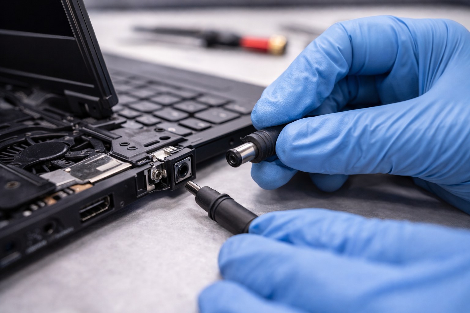 Laptop DC jack reparatie en stroomaansluiting vervangen